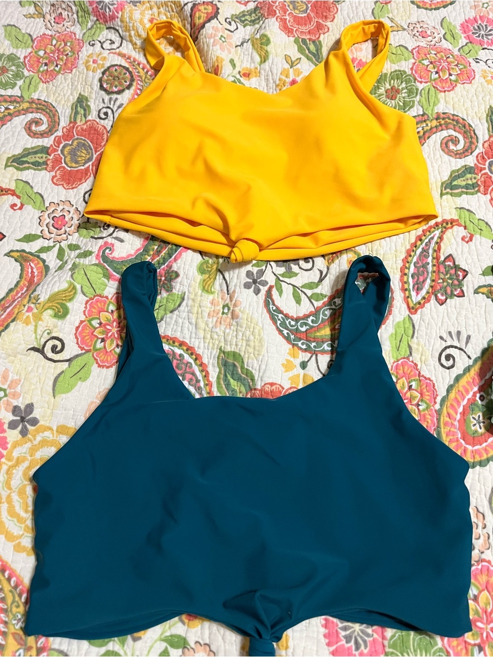 Zaful Yellow & Teal Scoop Neck Bikini Tops